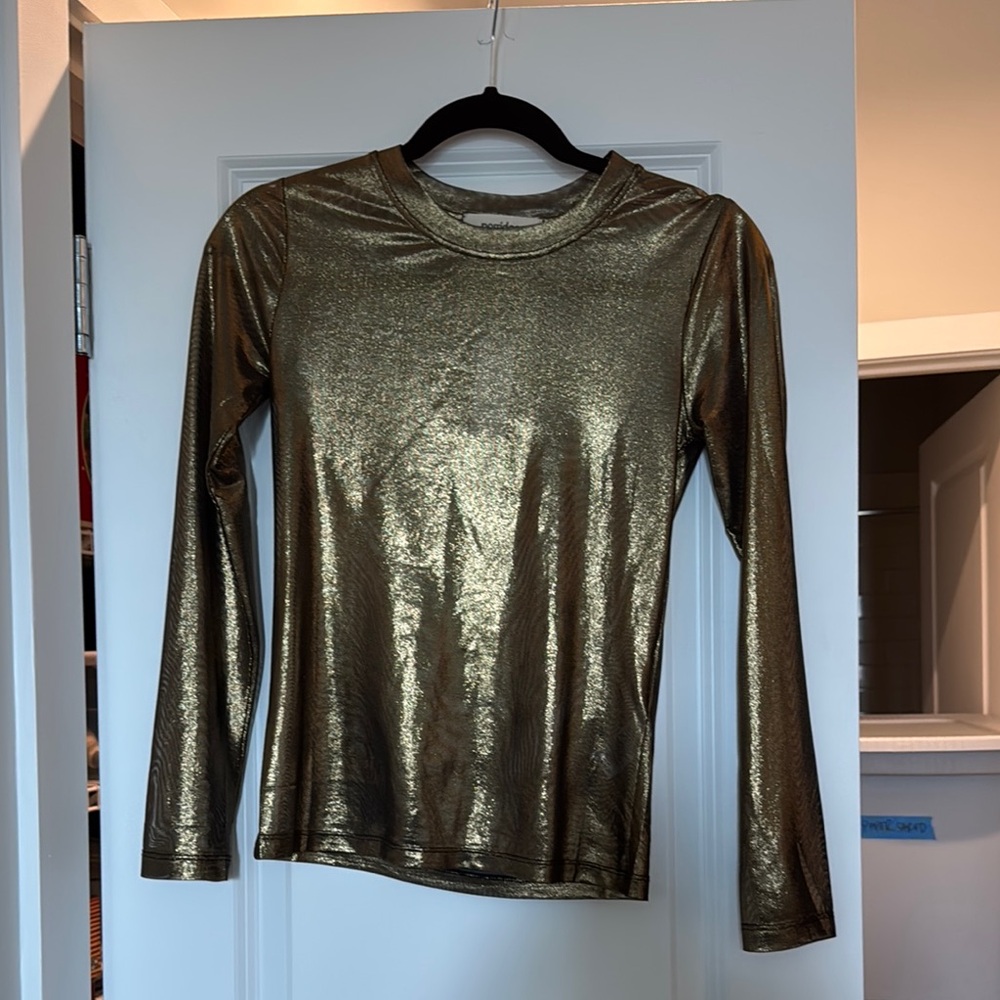 Gold Metallic Long Sleeve Top
